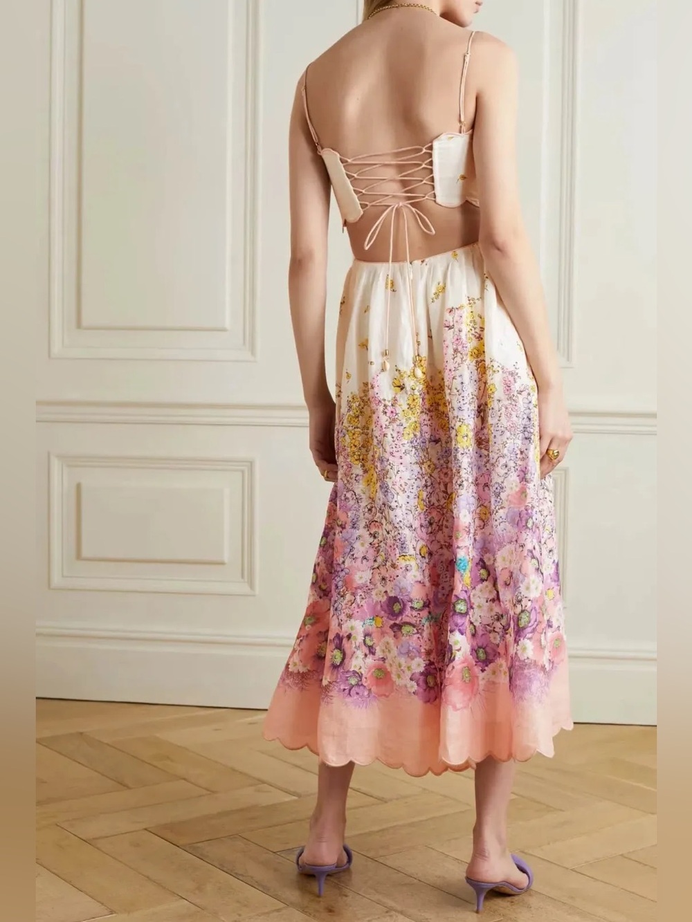 Zimmermann Jude Floral Scalloped Midi Dress 0 - Picture 6 of 8